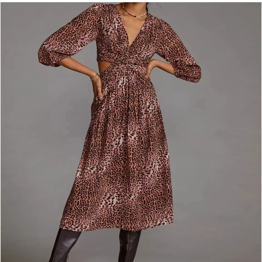 Anthropologie x ranna gill cheetah print dress with side cutouts nwt - Picture 2 of 6